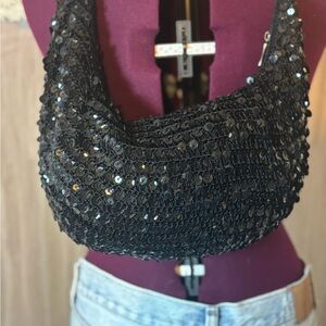 Chic Elegant Black Sequin Hobo Shoulder Bag Purse